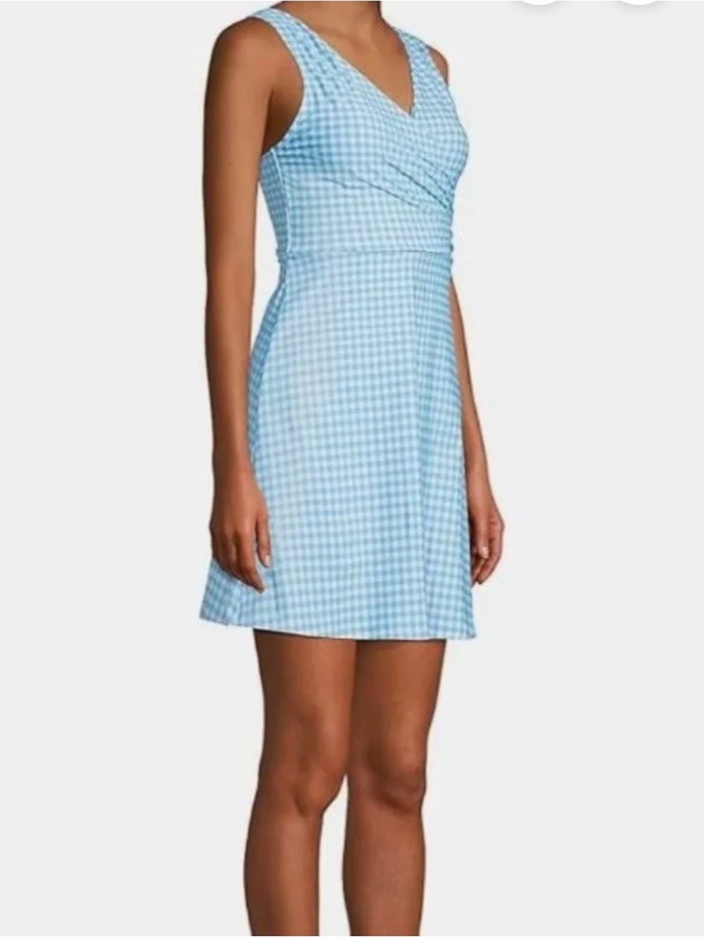 Lands' End Light Blue Gingham One-Piece Swimdress Size 16 - Picture 4 of 11